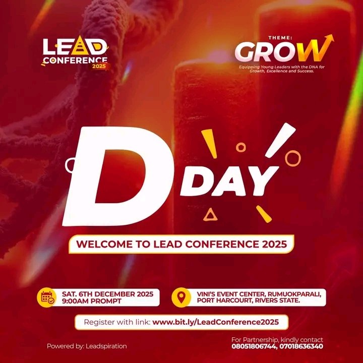 leadspiration's tweet image. It's Lead Conference O'Clock!

Prizes are up for grabs just for early birds.

See you at Vini's Event Centre, Rumukparali, Port Harcourt, Rivers State.

#Leadspiration #leadconference