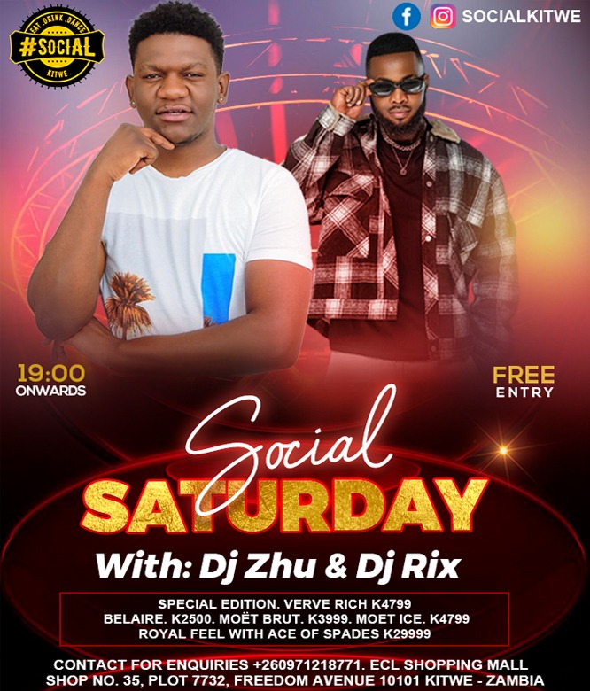 Verve Rich. Moët Ice. Ace of Spades. We don’t do basic. #SocialSaturday at #SocialKitwe. 💎Free entry, but the drinks? Legendary. Belaire, Moët, Ace of Spades. Come sip the difference. 🍾✨