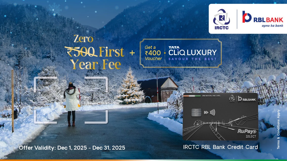 IRCTCofficial's tweet photo. Introducing the IRCTC RBL Bank Credit Card
β¨ βΉ400 Tata Cliq Voucher
π« No Annual Fee for the First Year
β³ Limited Period Offer
Your journey to rewards starts here β
Click here to Apply Now: https://t.co/pq4KKZtegj
#IndiaAllAboard #TrueTravelCard #RBLBank #ApnoKaBank #IRCTC #CreditCard #Rupay
@rblbank