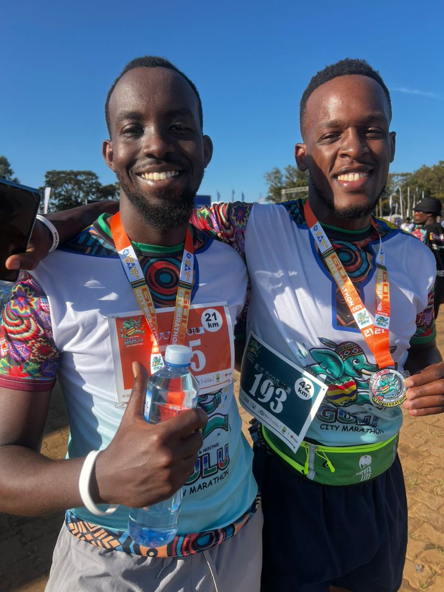 And <a href="/BrandonKatura/">Brandon Katura K.</a> did a half marathon!
That's 21km, that's the distance from Kampala to Mukono😮‍💨
Hard!

#GuluCityMarathon