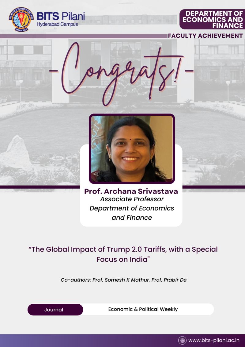 EcoFinHyderabad's tweet photo. Congratulations to Prof. Archana Srivastava from the Department of Economics & Finance, BITS Pilani–Hyderabad Campus, on her latest publication in Economic & Political Weekly, co-authored with Prof. Somesh K. Mathur and Prof. Prabir De.
#bitshyd https://t.co/mGRZf2NQS1