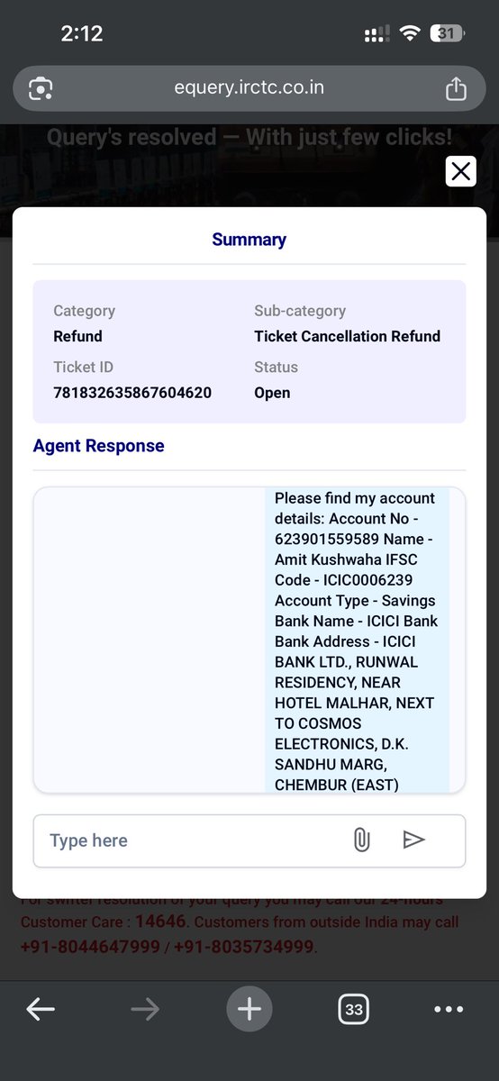 ak190732's tweet photo. @IRCTCofficial @RailwaySeva @RailMinIndia  My refund for PNR 8738301090 cancelled on 17 Nov is still not received. Transaction ID 100006058580717. Customer care and email have not helped. Please escalate. Username Ak190732. https://t.co/hIpOOLXmIL