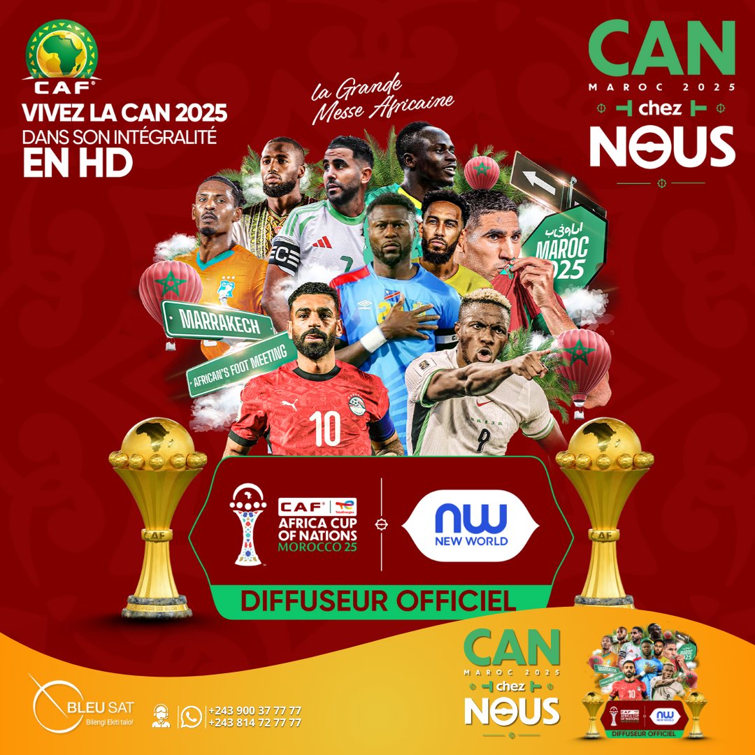 BleusatTNT's tweet photo. CAN 2025 : La Grande Messe Africaine ! 🏆 En intégration et en HD sur NEW WORLD SPORT. Diffuseur Officiel.

#CAN2025 #Maroc2025 #FootballAfricain #NewWorldSport #CAN #Afrique https://t.co/au1uJFKcdY