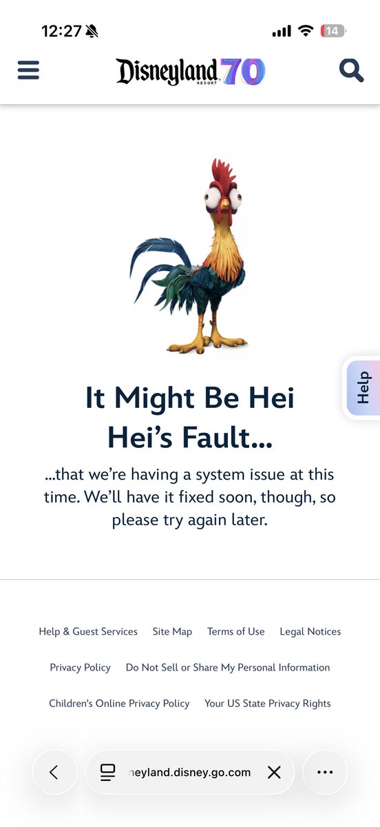 tyler_franz's tweet photo. @Disneyland what gives? Been trying to buy tickets for over a week and keep getting this error https://t.co/nsKIpI5Ws5
