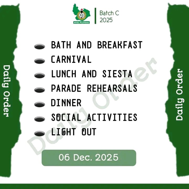 Day 18 of 21

2025 Batch C Stream 1
NYSC Orientation Course
19th November to 9th December, 2025

#2025BatchCStream1
#WhatNextAfrica
#NYSCWhatNext
#WhatNextAtNYSCCamps
#LifeProtocols
#LivingLegacy
#WhatNextConversations
#WhatNextSummits
#WhatNextMentoring
#WhatNextRadio