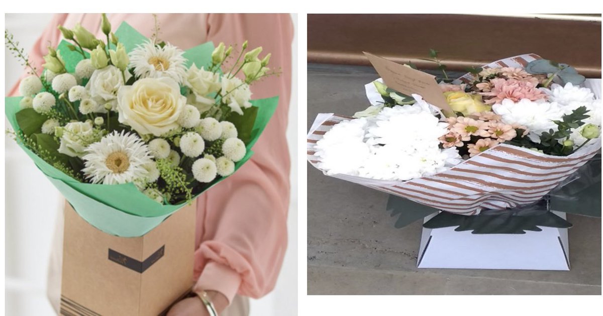 JRoddan5's tweet photo. When you order some flowers to be delivered by @Interflora and this is what you get, photo on the left if what I ordered, photo on the right is what was delivered - not good enough Interflora! So disappointing ☹️ https://t.co/Mhu7gm3Avm