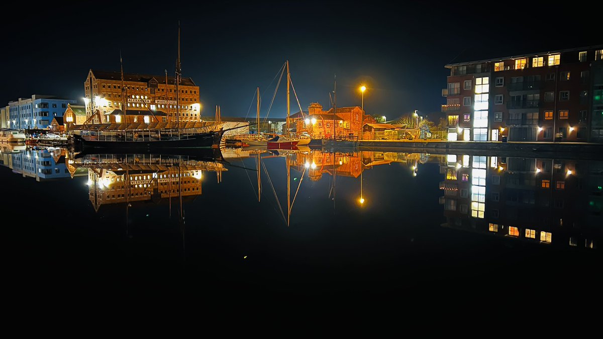 Perfectly still evening at Gloucester docks.