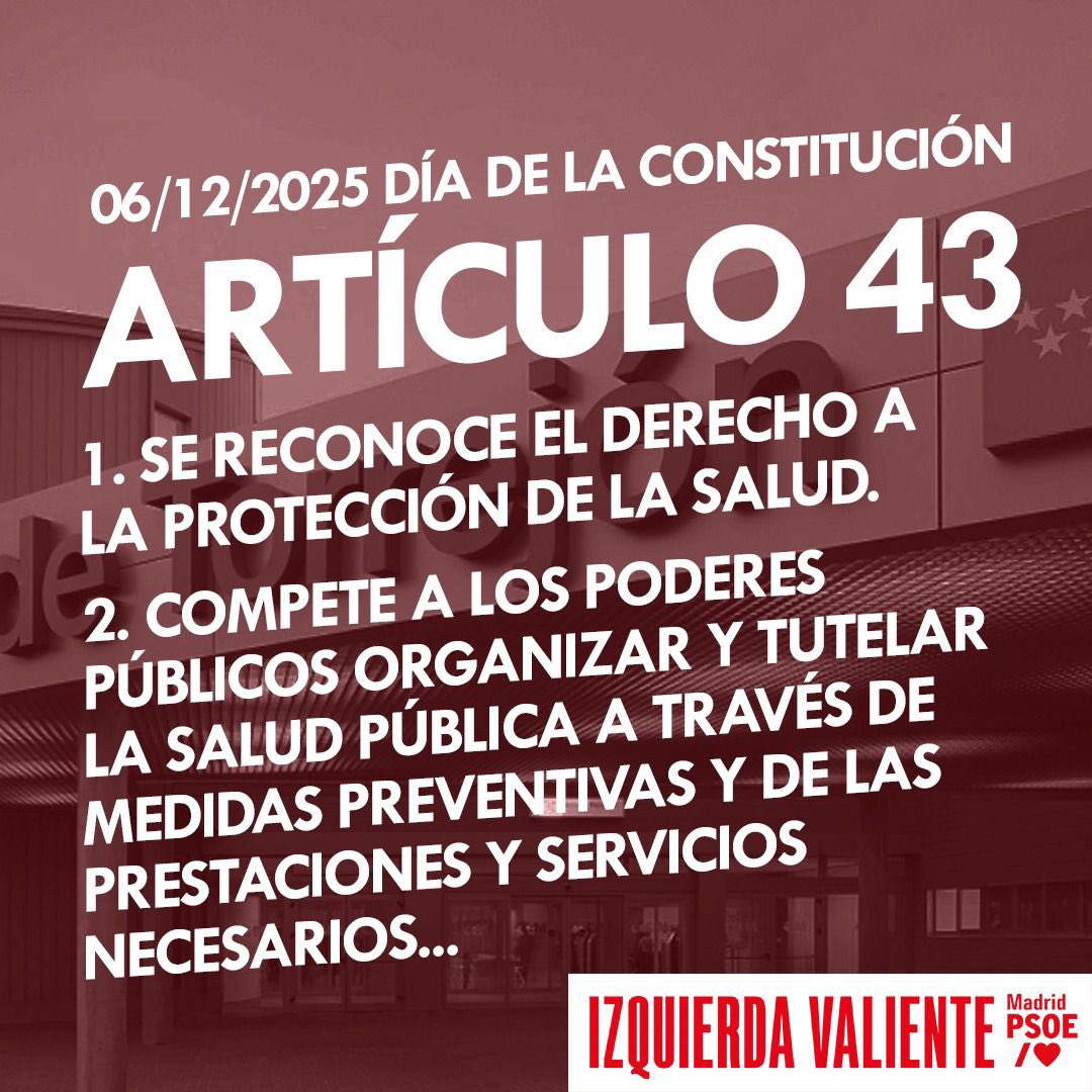 ❌Organizar y tutelar. 
❌Salud pública. 
❌Medidas preventivas 
❌Servicios necesarios. 

En la Comunidad de Madrid no se cumple. No se protege tu salud 
La privatización manda sobre el Artículo 43.