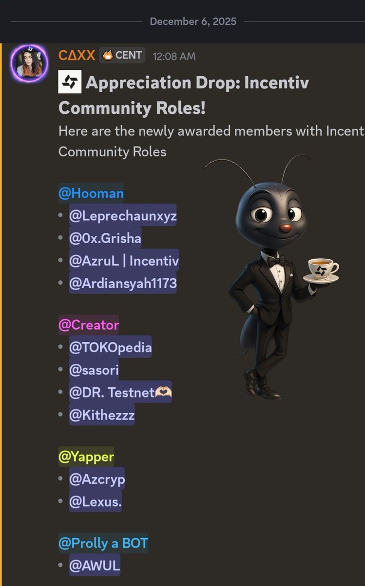 OxGrish's tweet photo. "Check out the hype and appreciation in our community!
βThese rewards prove that your contributions are noticed and valued. Want to earn a special role and recognition?
βJoin the fun in #chatverse and showcase your potential! π‘ Let's grow and build together! πͺ
β#incentiv_net https://t.co/AdaxBrBmsK