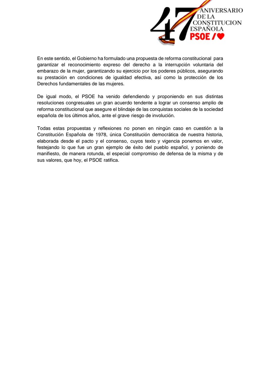 Nuestra Constitución cumple 47 años.

Un año más, desde el PSOE queremos reafirmar nuestro compromiso con el texto constitucional y con los valores democráticos que en él se propugnan.

📜 Lee aquí nuestro manifiesto. 👇
psoe.es/actualidad/doc…