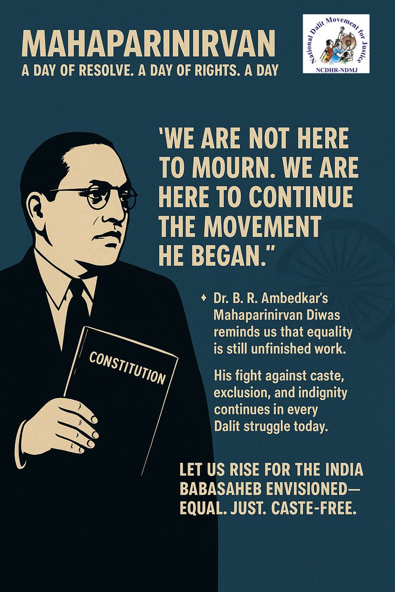 We remember. We resist. We rise.
Mahaparinirvan Diwas isn’t about the past , it’s about the unfinished revolution Babasaheb entrusted to us.
Let us continue the struggle for equality, humanity, and liberation. 💙JaiBhim #AmbedkariteMovement #AnnihilationOfCaste #EqualityForAll