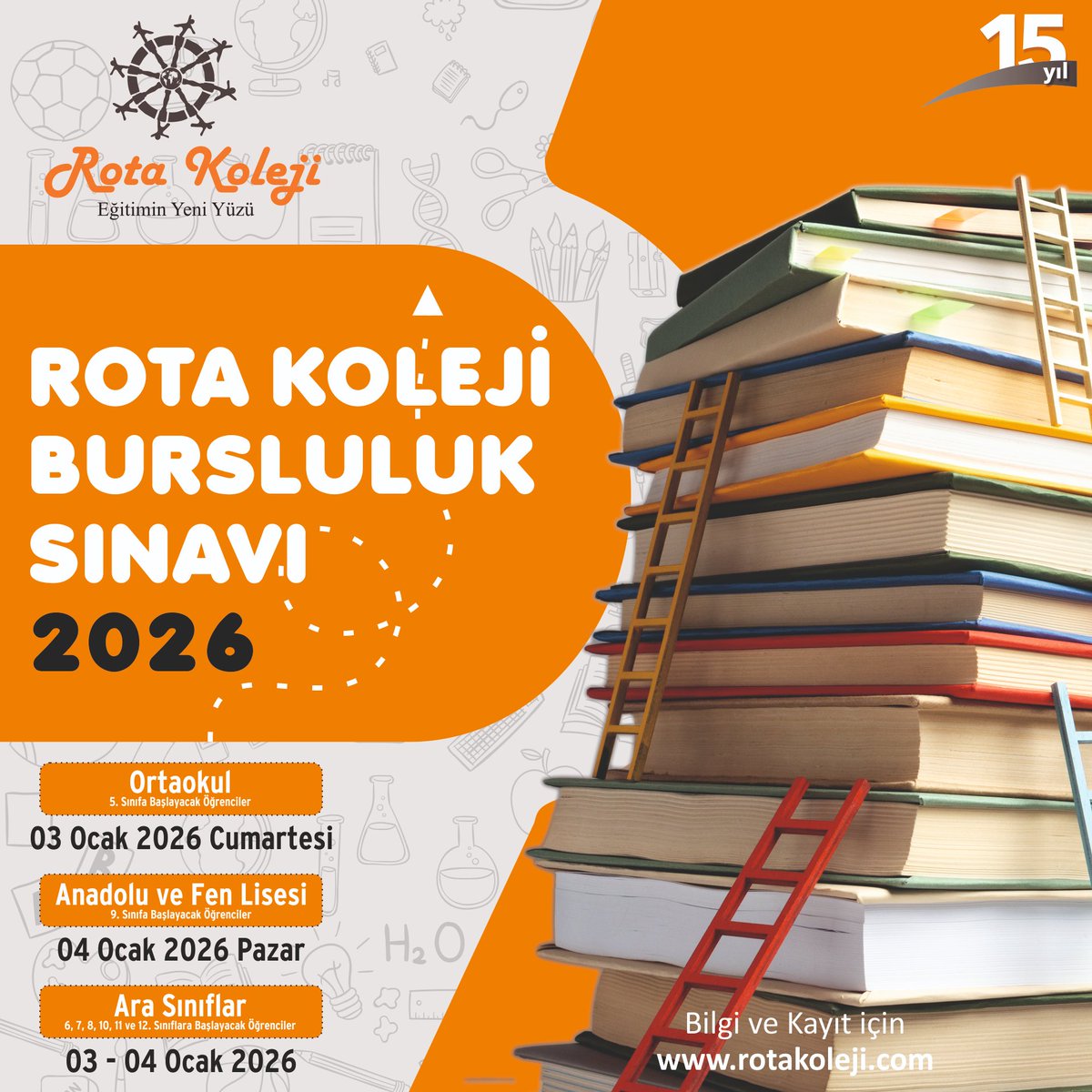 Rota Koleji Bursluluk Sınavı (RBS) başvuruları başladı!
Güçlü akademik kadro, modern eğitim altyapısı ve bireysel gelişim odaklı yaklaşımıyla Rota Koleji, başarılı ve hedef odaklı öğrenciler için tam ve kısmi burs imkânları sunuyor. 
Kontenjanlar sınırlıdır.
