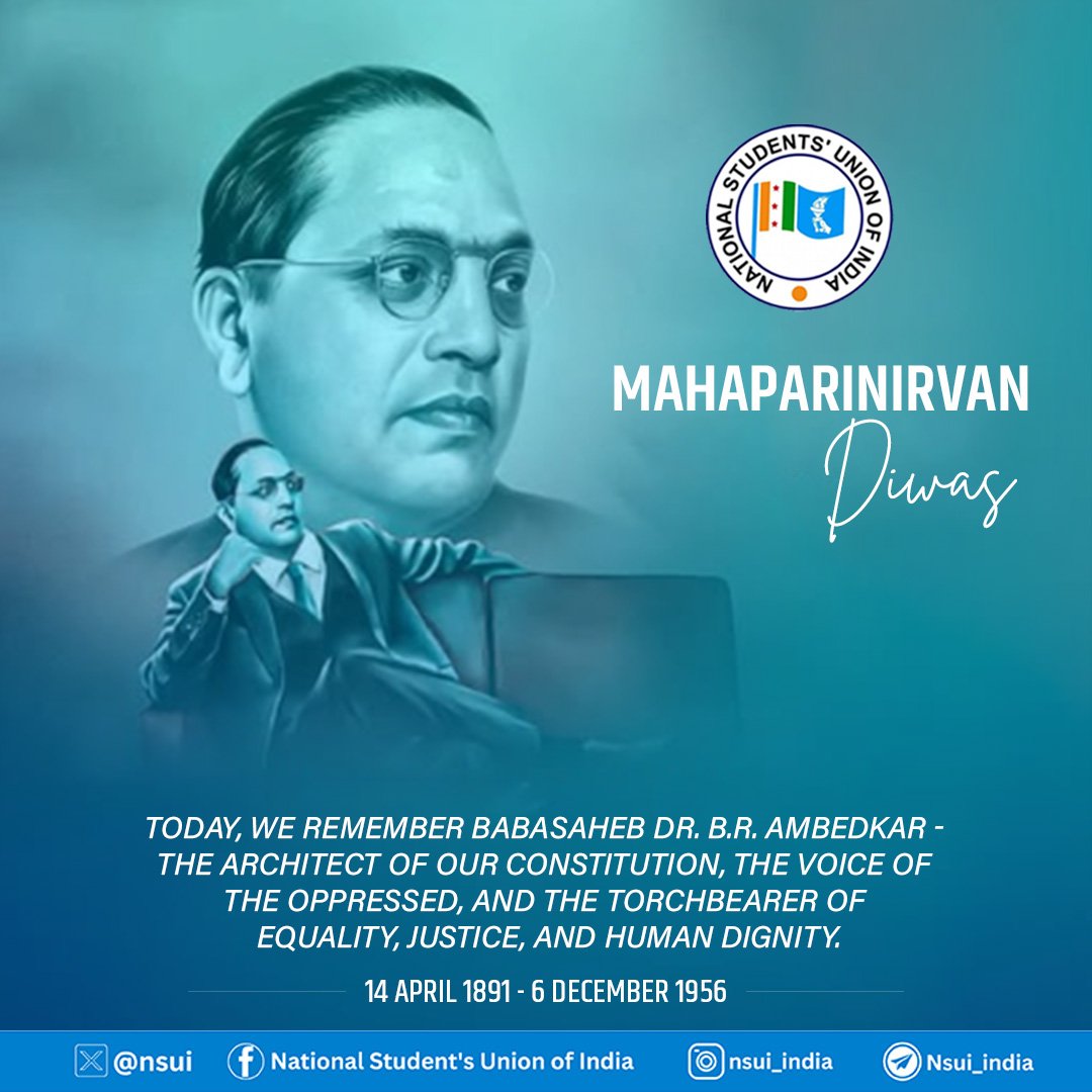 भारतीय संविधान के शिल्पकार, सामाजिक न्याय के अग्रदूत 'भारत रत्न' बाबा साहब डॉ. भीमराव अंबेडकर जी के महापरिनिर्वाण दिवस पर भावभीनी श्रद्धांजलि। 
शत शत नमन।🙏💐
