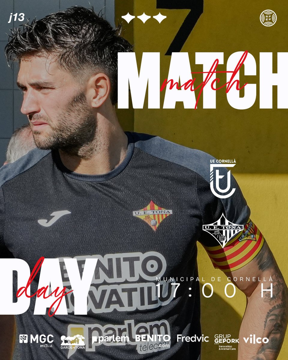 ❤️‍🔥 𝐀𝐯𝐮𝐢 𝐣𝐮𝐠𝐮𝐞𝐦!

🆚 <a href="/ue_cornella/">UE Cornellà 💚</a> 
⏰ 17:00 h
📍 Municipal de Cornellà
🎟️ Socis 5€

Volem els 3 punts!

#SomHiTona | #3RFEF 🟡🔴