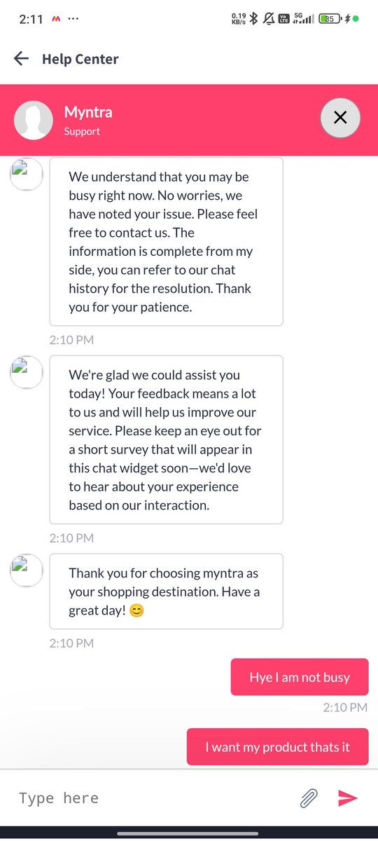 Again look at rudeness of your customer <a href="/MyntraSupport/">Myntra Support</a>