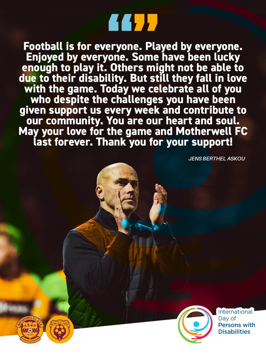 TheWellSociety's tweet photo. 👨🦼 International Day of Persons with Disabilities at Fir Park
Today we celebrate all fans from @LiviFCOfficial & @MotherwellFC .
📣 Find out more about what we have planned and share our story:
https://t.co/rYxs7Q5IeP
#OurClubOurFutureOpenToAll #IDPD https://t.co/cHP0QCVJWW