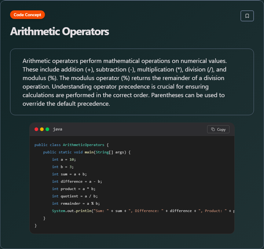 techielearns's tweet image. ✨ Arithmetic Operators (Java)

#Java #JavaDev #OOP #Backend #100DaysOfCode #DevLife