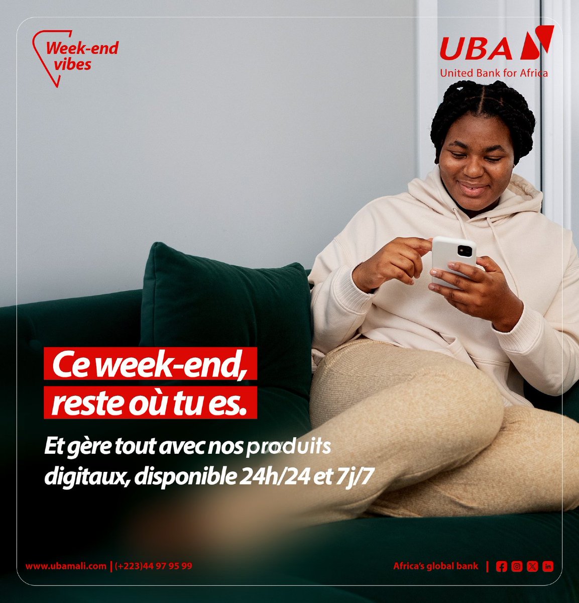 UBA_Mali's tweet photo. Avec UBA la banque digitale, accédez à vos fonds quand vous voulez, où que vous soyez.
Paix dan! 😉
#leo #UBAMobileApp #banktowallet #GAB
#internetbanking #ToujoursPlusProche
#ServiceContinu #labanquedigitale #UbaMali
#AfricasGlobalBank https://t.co/QcIU7zUO1U