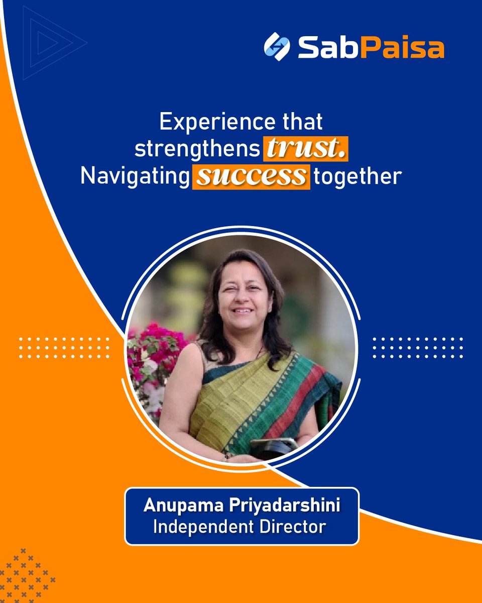 We’re proud to have Anupama Priyadarshini as Independent Director at SabPaisa, bringing experience across ONDC, IKEA, PepsiCo &amp; Tata Steel.

#SabPaisa #leadership #paymentgateway