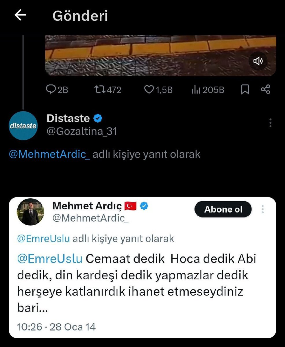 AKP'li Mehmet Ardıç, açılım ve Öcalan karşıtı polisi "FETÖ'cü" olmakla suçlayınca; sosyal medya fenomeni Distaste tarafından geçmişte FETÖ'cü olduğu ortaya çıkarıldı.