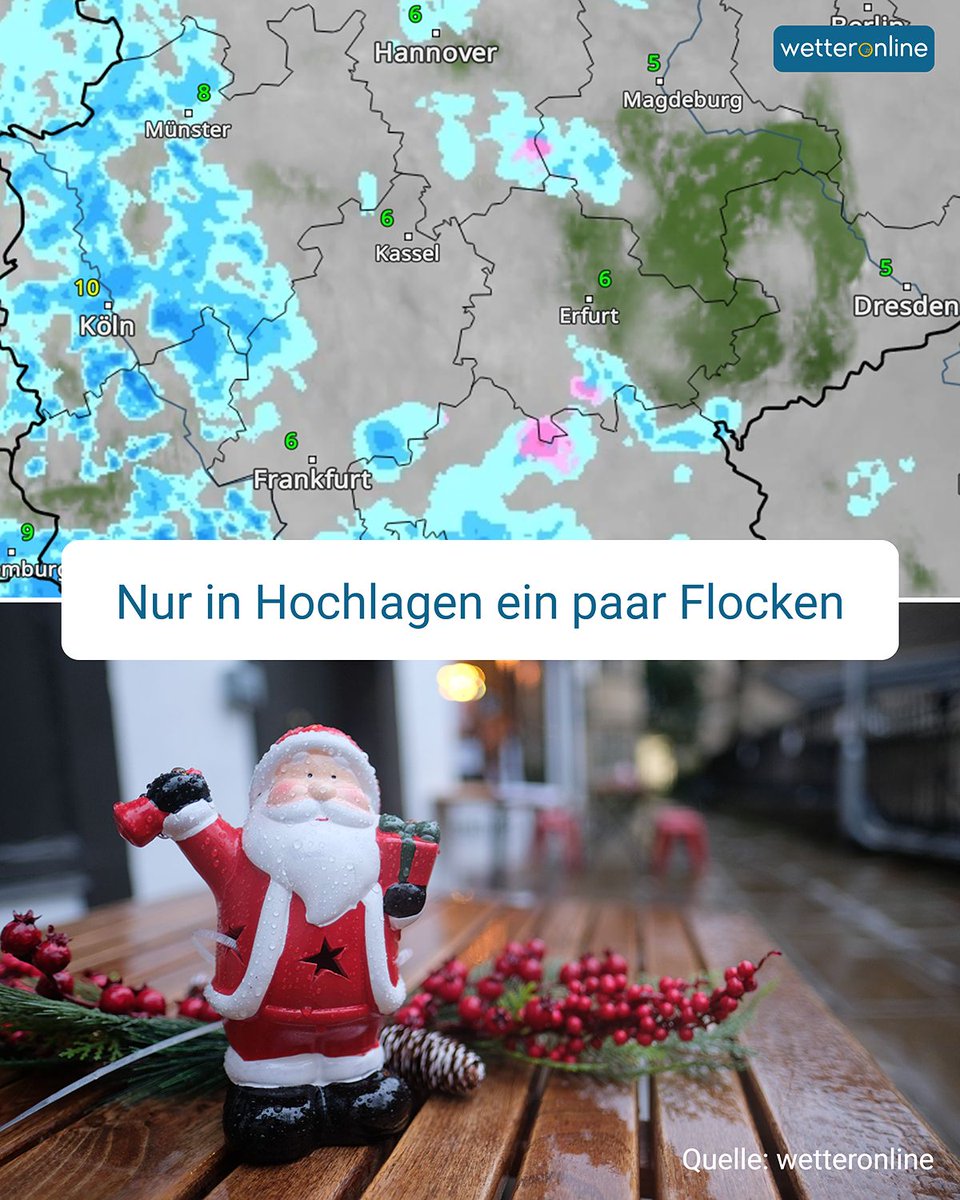 WetterOnline's tweet photo. 🎅🌧️ Nikolaustag ohne Winterzauber:
Statt Flocken gibt’s heute für viele nur Regen. Nur in manchen Hochlagen wird es kurz weiß. ❄️
Warum der Nikolaus diesmal eher nasse statt weiße Stiefel bekommt
👉 https://t.co/vd3IPMUq6S
#Nikolaus #Wetter #Regenwetter #Winterstart https://t.co/iGEDzYX9E2