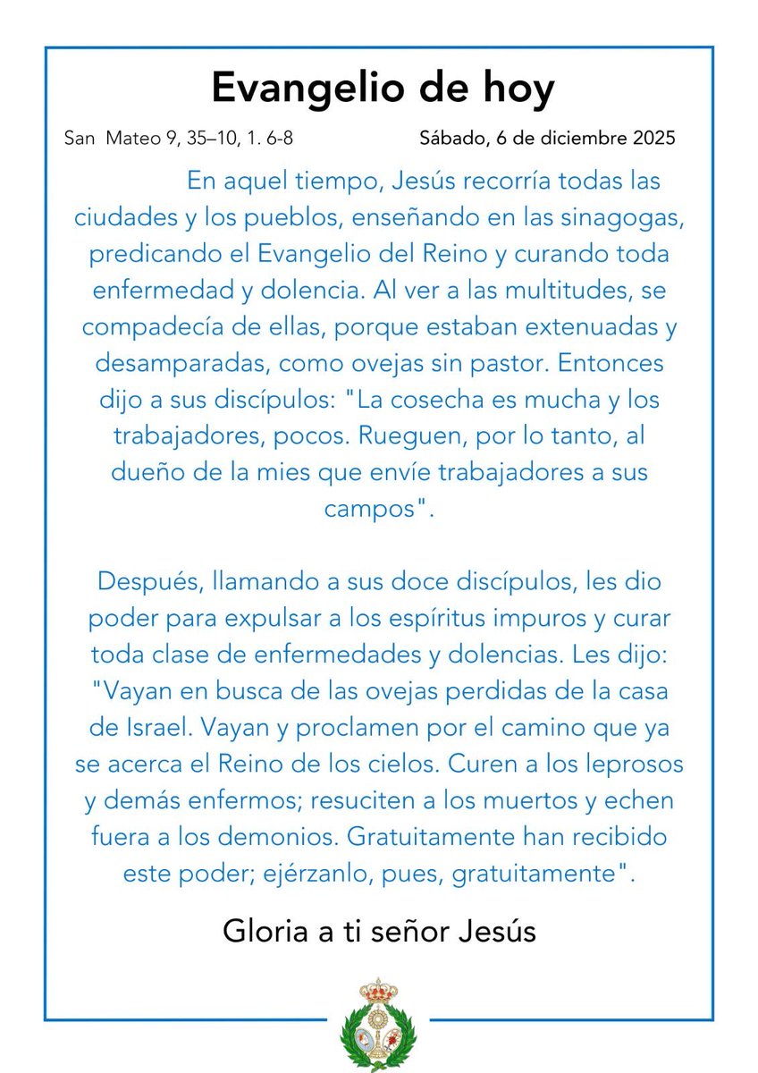 ✝️ EvangelioDeHoy, 📜San Mateo {9, 35-10, 1. 6-8)Puedes leerlo al completo deslizando ➡️ 

#SoydelaHiniesta 
#LaEstrellaSublime