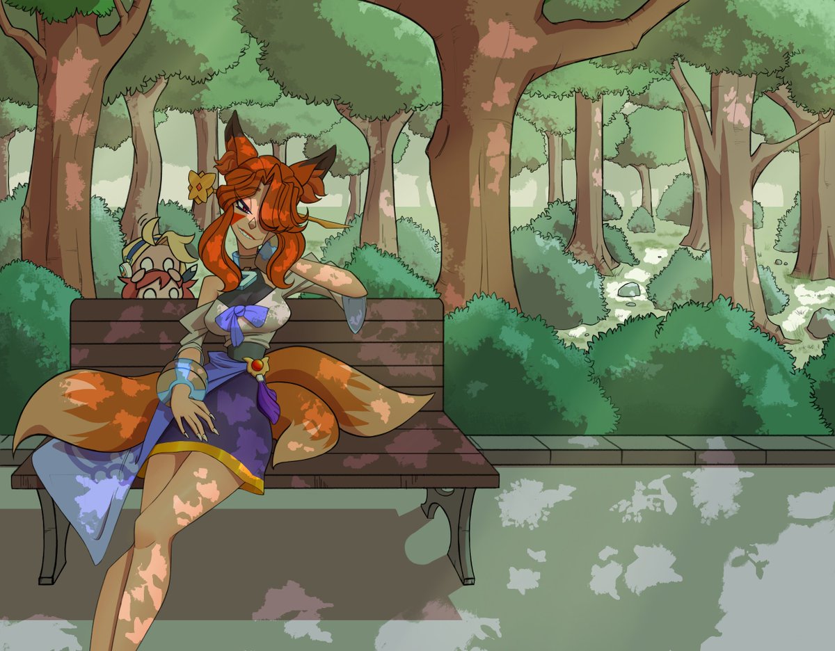 Good Morning, Afternoon and Night everyone!
I'll leave you this time with a fanart of Smashlegends, a game I found this year.
That's Gumi, and behind her the two uninvited, Peter and Cindy. At a relaxing day on the park.
 #smashlegends