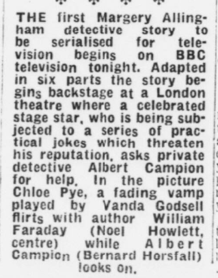 Bernard Horsfall as Albert Campion in "Dancers in Mourning" by Margery Allingham, BBC TV 1959