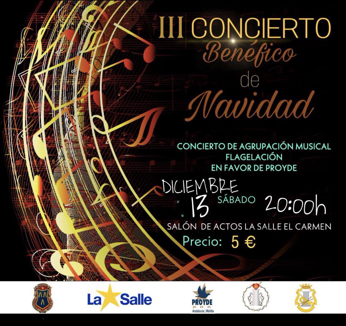 CONCIERTO I El sábado 13 de diciembre, disfrutaremos de un emotivo concierto de Navidad, a cargo A.M. Flagelación. Las entradas estarán a la venta el 9 de diciembre en la secretaría del colegio y los beneficios serán para PROYDE.
#SomosLaSalle #DeCompromisoEnCompromiso #Proyde