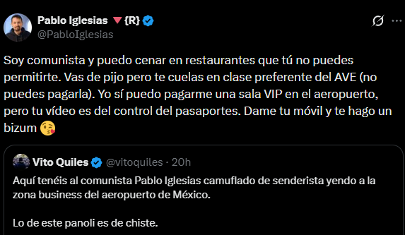 <a href="/PabloIglesias/">Pablo Iglesias 🔻{R}</a> Asi queda retratada la rata comunista de Pablo iglesias, otro que engaña bobos haciéndoles creer que quiere a la clase obrera del mundo. un vividor más del cuento socialista, otro ilusionista zarrapastroso y vende humo. Lo peor, defensor de las peores dictaduras de América