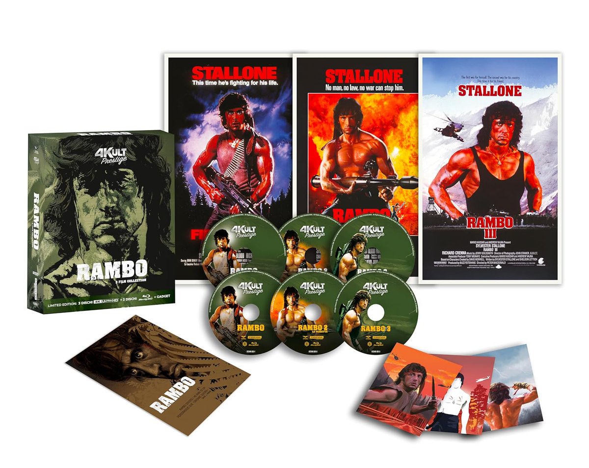 UltraHDBluray's tweet photo. 'Rambo Trilogy' #4Kult Ultra HD Blu-ray 'Prestige Edition' at Amazon IT: 
🔉 🇺🇸 DTS-HD MA 5.1 🇮🇹 DTS-HD MA 2.0
💬 🇮🇹
https://t.co/N48Y8sPTsQ https://t.co/r4vjPZ2obl