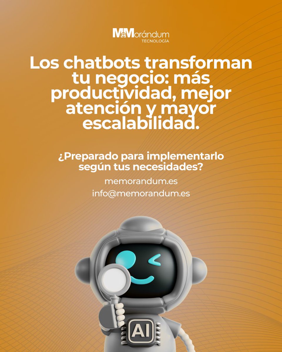 memorandum_es's tweet photo. Además, recopilan datos, impulsan ventas y ayudan a que tu empresa sea más rápida, eficiente y competitiva
¿Quieres implementar un chatbot o desarrollar uno a medida?
Escríbenos y te asesoramos sin compromiso
📩 info@memorandum.es
☎️ 876019922
🌐 https://t.co/Un8oWs3aRh https://t.co/mVAfect2nS