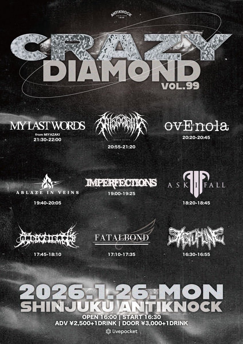 🔥NEW SHOW🔥 2026.1/26(月) shinjuku ANTIKNOCK presents 【CRAZY