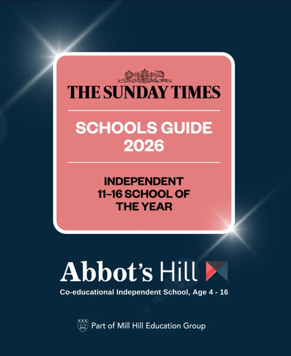 So proud of the team and all <a href="/AbbotsHill/">Abbot's Hill School</a> to be named Independent 11-16 School of the Year by the Sunday Times Parent Power 2026! Looking forward to continuing to support our wonderful students to be curious, confident and kind. #SchoolOfTheYear #SundayTimes #ExcellenceInEducation