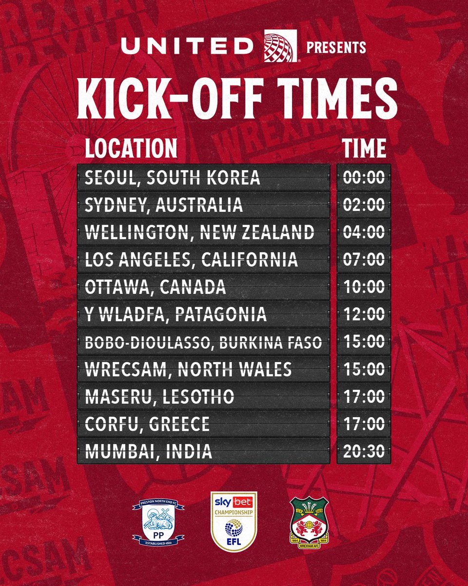 Wrexham_AFC's tweet image. Today's kick-off times, presented by @united ⏰

Where will you be watching from in the world today, Reds? 👇

🔴⚪ #WxmAFC