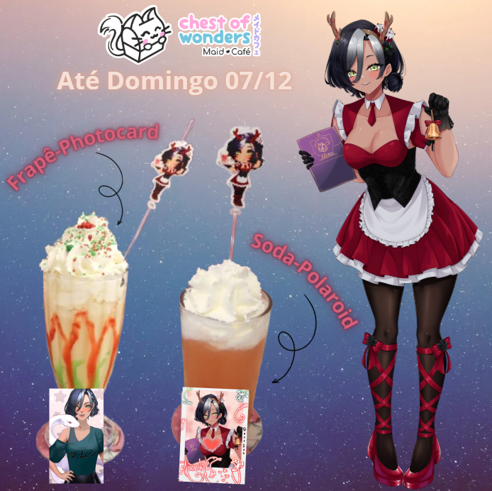 NineMushiVT's tweet photo. 🧋 Campanha Maid Cafe tem mais HOJE E AMANHÃ
🍹 Bebidas e Produtos, quem for manda fotinho!
🌹 Faça reserva no site da Chest of Wonders ^^

#vtuberbr #vtuberbrasil #ninemushi https://t.co/1CDmqbikw2