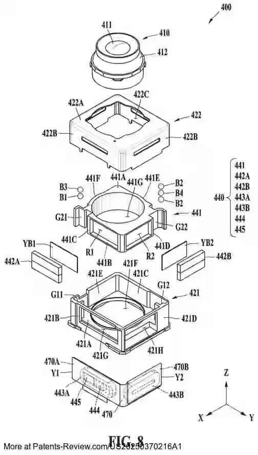 PatentPulse's tweet image. 📸 New patent application #US20250370216A1 reveals a #CameraModule with an innovative actuator design by #Samsung. The module features a lens on an optical axis, supported by a carrier and housing with dual magnets and coils for precise movement. 
  
#ImagingTech…
