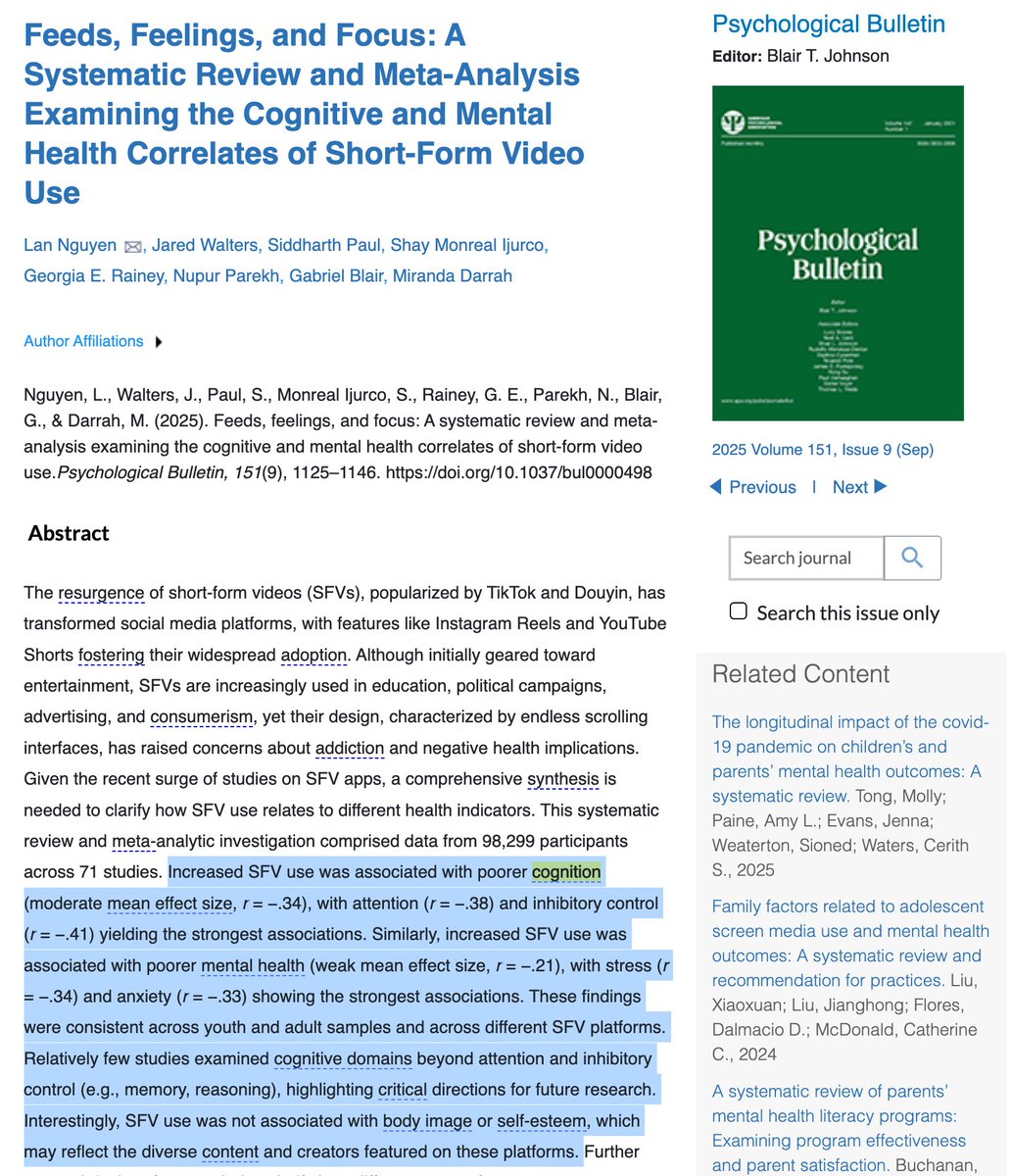 kosuke_agos's tweet image. 現代で最も危険な依存症は、薬物ではありません。

10万人を対象とした調査により、ショート動画の過度な視聴が「自発的な認知機能の低下」を引き起こしていることが確認されました。

僕たちは、無意識のうちに自分の脳を「困難なタスクに失敗する」ように訓練してしまっているのです。…