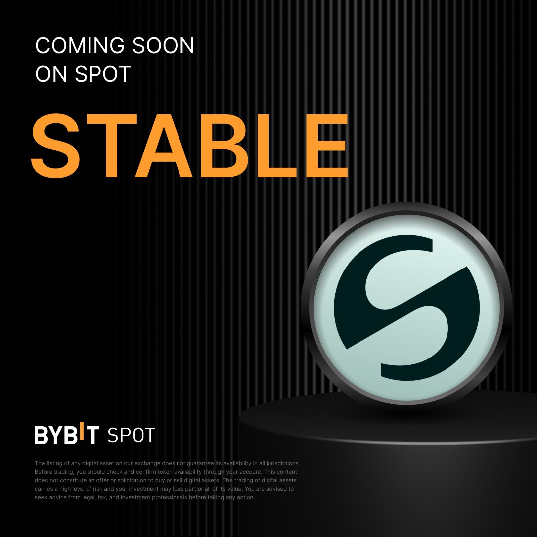 Bybit_Official's tweet image. 📣 $STABLE is coming soon to the Bybit Spot trading platform.

Stable is the world’s first Layer 1 blockchain purpose-built for the USDT ecosystem.

Stay tuned for more with @stable!

#Bybit #CryptoArk #STABLE