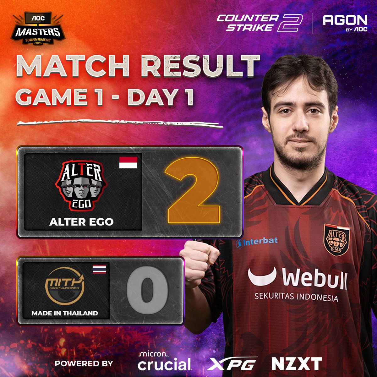 AOC Masters Tournament 2025
🔫 マッチ1 結果
Alter Ego 2:0 Made In Thailand

Alter Ego がグランドファイナルへ進出！🎉

Amazonにてセール中
気になる方ぜひご覧ください。
amzn.asia/d/cGDRKRu
#AOCMasters2025 #CS2