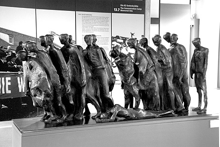 Below is the Nazi concentration camp at Dachau, outside of Munich. The Germans have preserved this openly as a symbol for all to see of what can go wrong in a government if the people allow it. The right-hand photo is a profound sculpture within the former torture rooms.