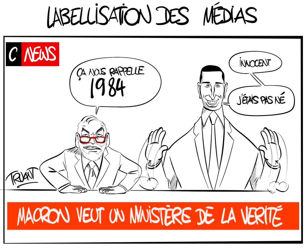 Un des dessins réalisés en direct sur le plateau de <a href="/28minutes/">28 minutes</a> 
#labellisation #cnews #pascalpraud #bardella #1984