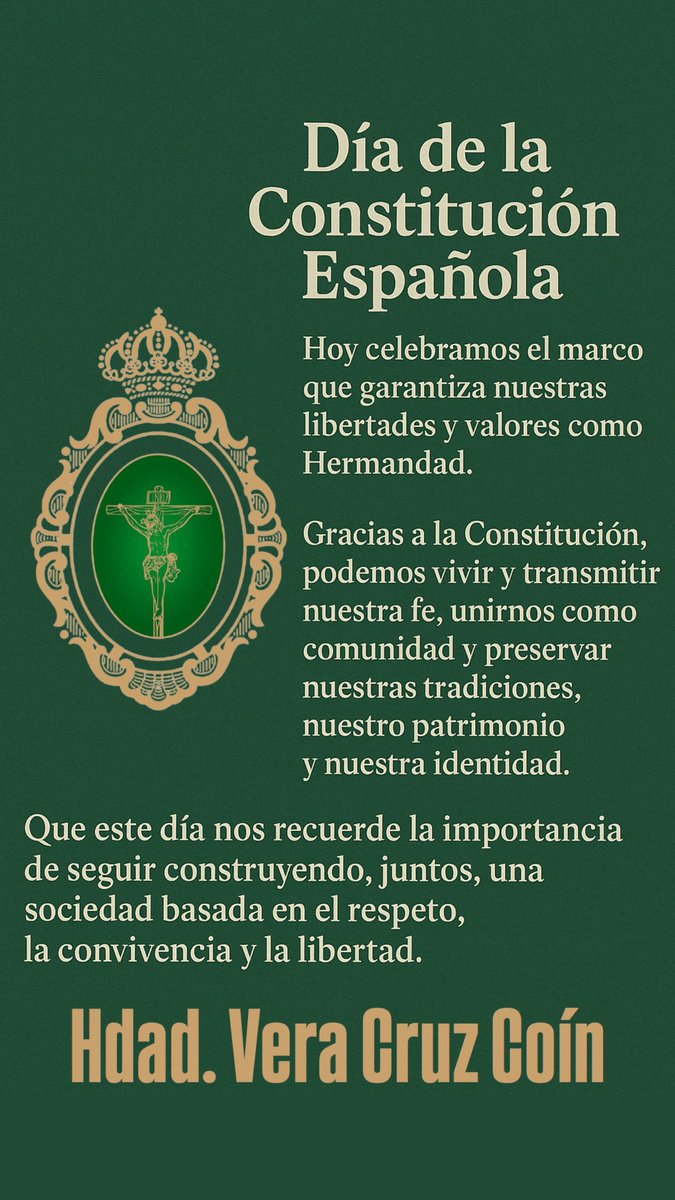 CoinVeraCruz's tweet photo. 𝐃𝐢́𝐚 𝐝𝐞 𝐥𝐚 𝐂𝐨𝐧𝐬𝐭𝐢𝐭𝐮𝐜𝐢𝐨́𝐧 🇪🇸
Hoy celebramos el marco que nos permite vivir nuestra fe, caminar unidos como Hermandad y mantener vivas nuestras tradiciones.
#hdadveracruzcoin #DiaDeLaConstitucion #españa #CofradiasMLG #cofradias https://t.co/I76wrMx97M