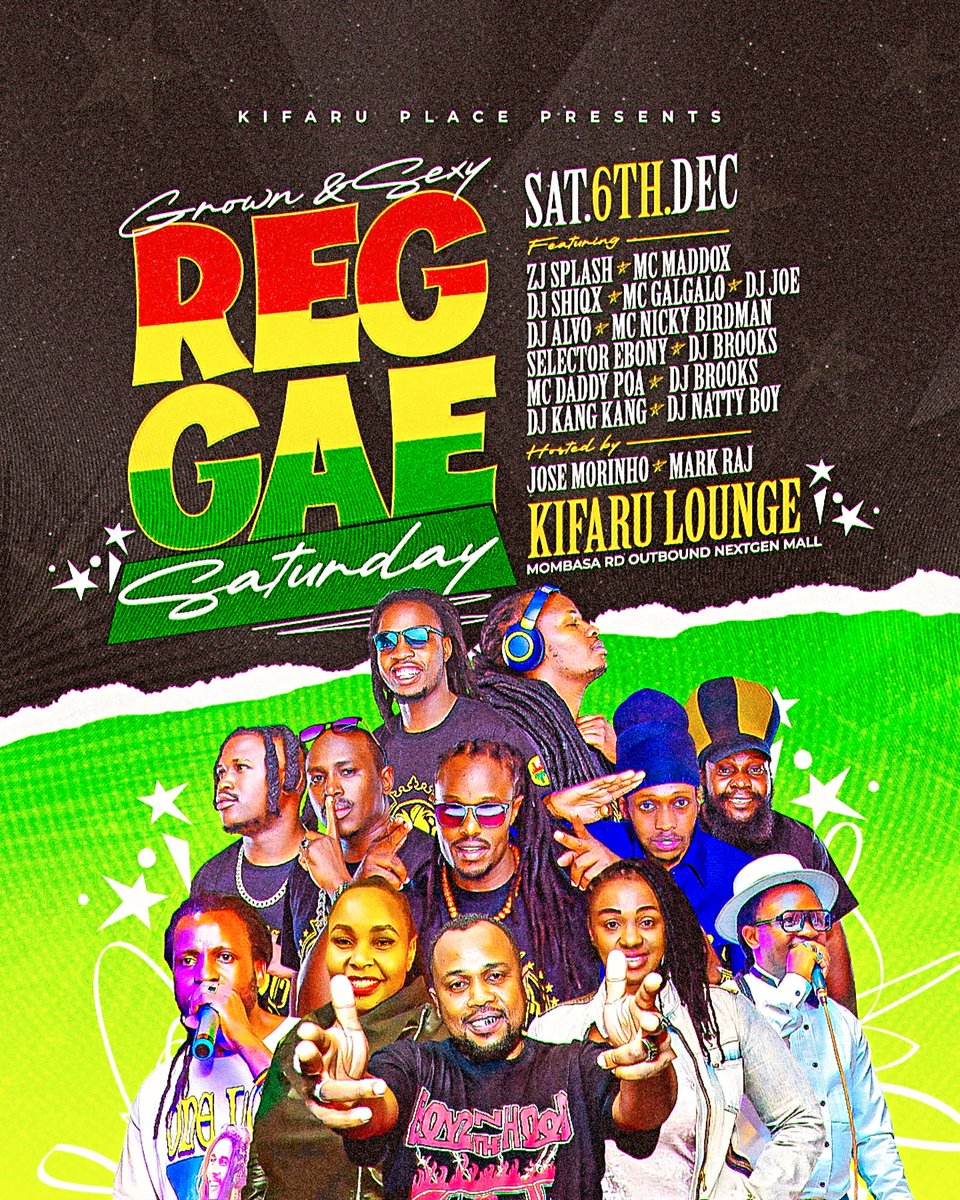 SATURDAY'S ARE F0R GROWN &amp; SEXXY REGGAE AT Kifaru Place  ( Mombasa Road Opposite Nextgen Mall )

Rope in from 5pm &amp; come let's hold a vibe. 

#GrownAndSexxyReggae
#KufaruPlaceFirePlace
#MoreReggaeThanYouCanTake