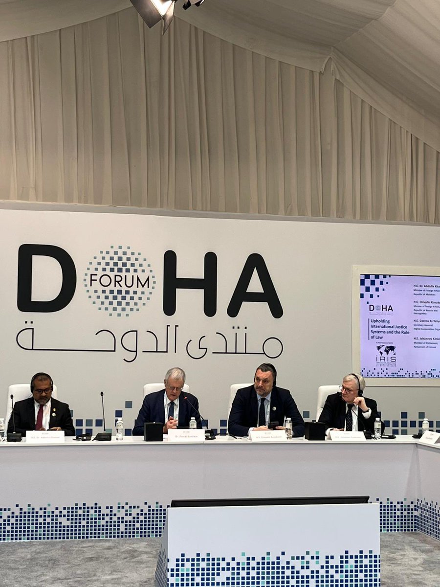 mfa_bih's tweet photo. 🇧🇦 FM @dinokonakovic participated at the Doha Forum during the session “Upholding International Justice Systems and the Rule of Law.” 

Drawing on Bosnia and Herzegovina’s own journey, a country that rebuilt peace, institutions, and trust through the very principles being discussed, Minister Konaković stressed that the importance of international justice is not theoretical for us, but deeply lived.

In a world marked by rising uncertainty, persistent conflicts, and emerging risks, he underlined that Bosnia and Herzegovina knows the cost of war and the value of accountability, dialogue, and strong international mechanisms.

Minister Konaković emphasized that defending the rule of law is both a global responsibility and a personal commitment shaped by experience, resilience, and the enduring pursuit of peace.