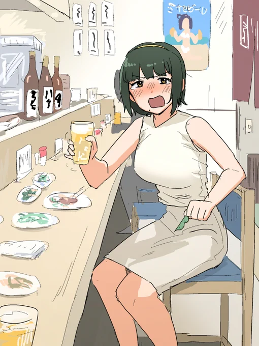 #今年も残りわずかなので今年一番伸びた絵を貼る 
以下次点
※説明なので本ツイートとは文章が違います。
2位「酔ってモーションかけるけど全くダメなので泣いて私じゃだめなのって言う小鳥さん」
3位「知育菓子と補習組」
4位「はみ出し」
5位「中華街あずささん」 