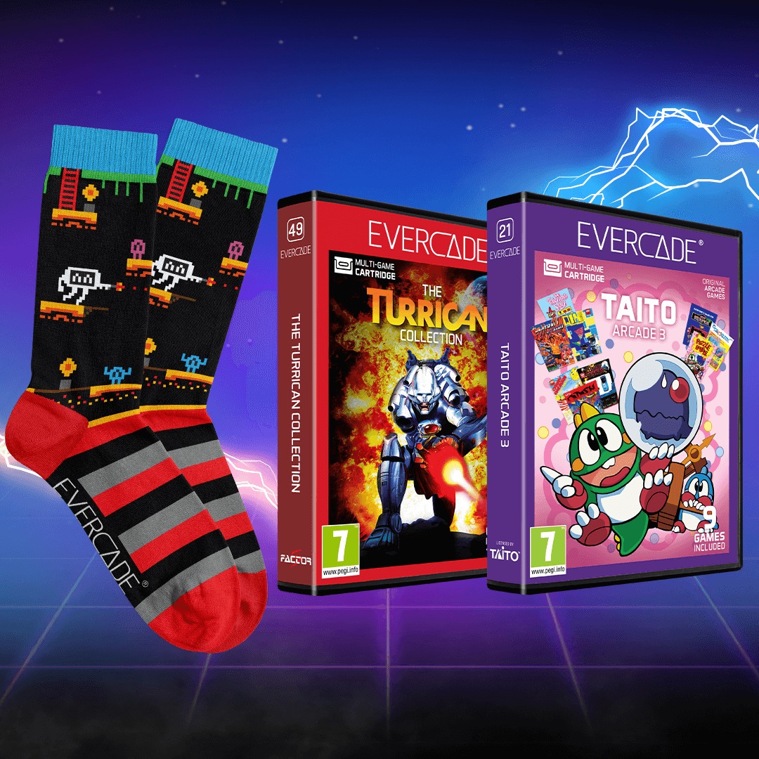Pre-order the new bundle now! 

What's included?

🕹️ The Turrican Collection Cartridge
🕹️ TAITO Arcade 3 Cartridge
🕹️ Exclusive Evercade Cadey socks

Buy the bundle: funstock.co.uk/products/turri…