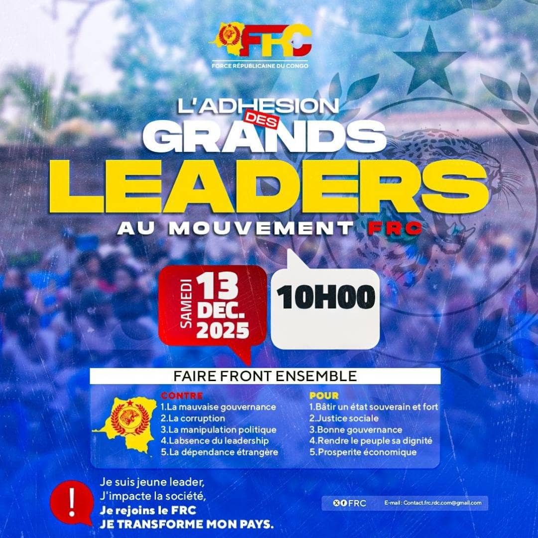 Le FRC tient à rappeler à l’opinion publique que <a href="/sethkikuni/">Seth Kikuni</a> a fui le débat télévisé proposé par le président du FRC
N.B: Samedi 13 dec a 10 h adhésion des grands leaders 
<a href="/JosephEdeba/">𝗝𝗼𝘀𝗲𝗽𝗵 𝗘𝗱𝗲𝗯𝗮</a> <a href="/FRC_RDC/">La Force Républicaine du Congo (FRC)</a>