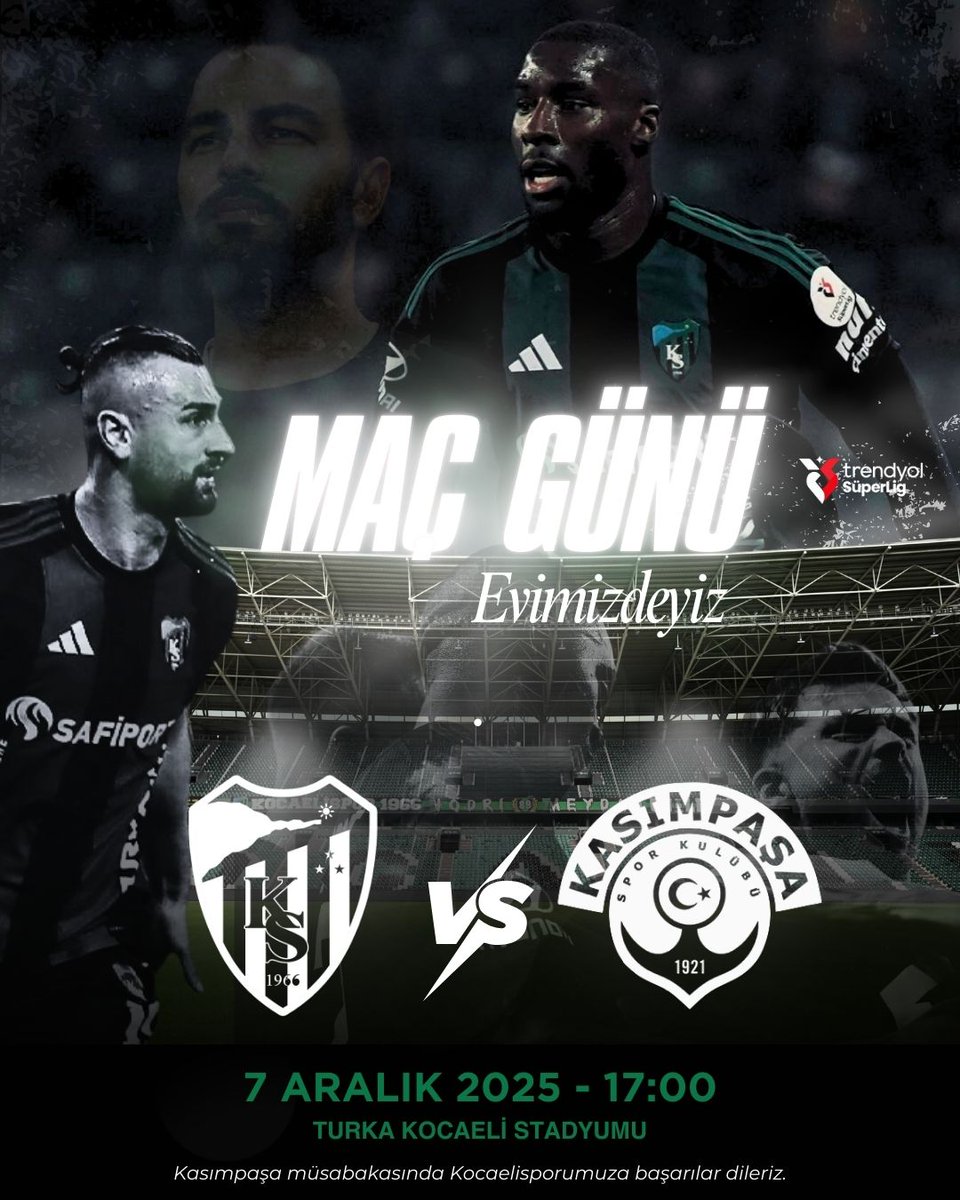 ksstore1966's tweet photo. Kocaelispor’umuz yarın evimizde Kasımpaşa’yı ağırlıyor!
TURKA Kocaeli Stadyumu’nda yarın tüm şehir tek yürek!
🗓️ 7 Aralık 2025 Pazar
⏰ 17:00
📍 TURKA Kocaeli Stadyumu
#Kocaelispor #MaçGünü #Evimizdeyiz #SaldırKörfez #YeşilSiyahRuhu #Sportruncomtr https://t.co/iBobuzVHpw