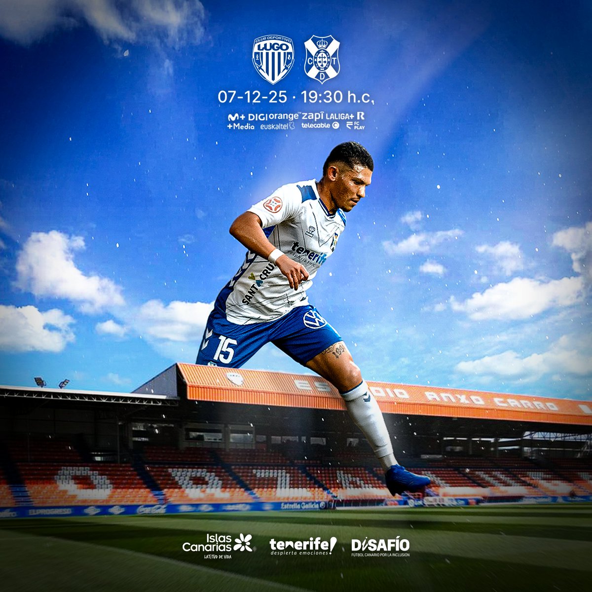 ⚽️ #LugoTenerife #J15 
🗓️ 7/12 
🏟️ #AnxoCarro 
🕢 19:30 🇮🇨 
📲 <a href="/CDTOfficialEN/">CD Tenerife 🏴󠁧󠁢󠁳󠁣󠁴󠁿</a> | #CDTOficial 

<a href="/Primera_RFEF/">Primera Federación Versus e-Learning</a> #LaBregaNosUne #DISAFÍO